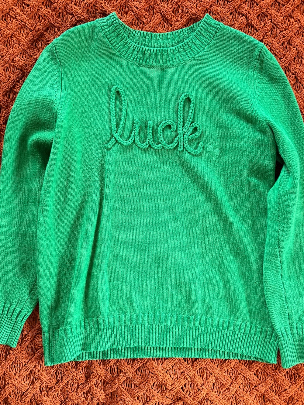 LOFT Green Crewneck Sweater with Script Detail